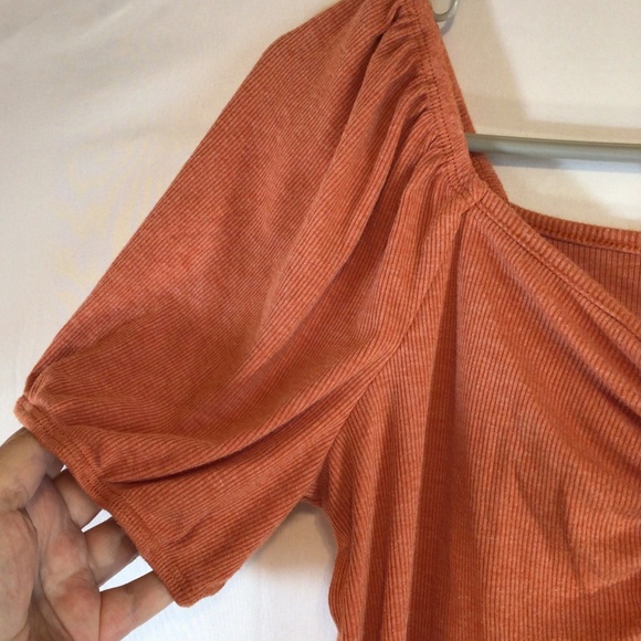 Dept 222 women rust ribbed rushed puff sleeve top Small boho romantic soft girl - Picture 5 of 9